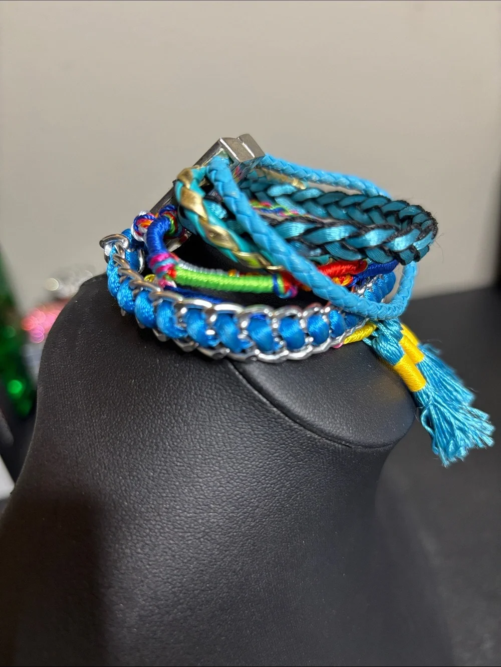 Boho Colorful Turquoise Multistrand Tassel Layered Bracelet